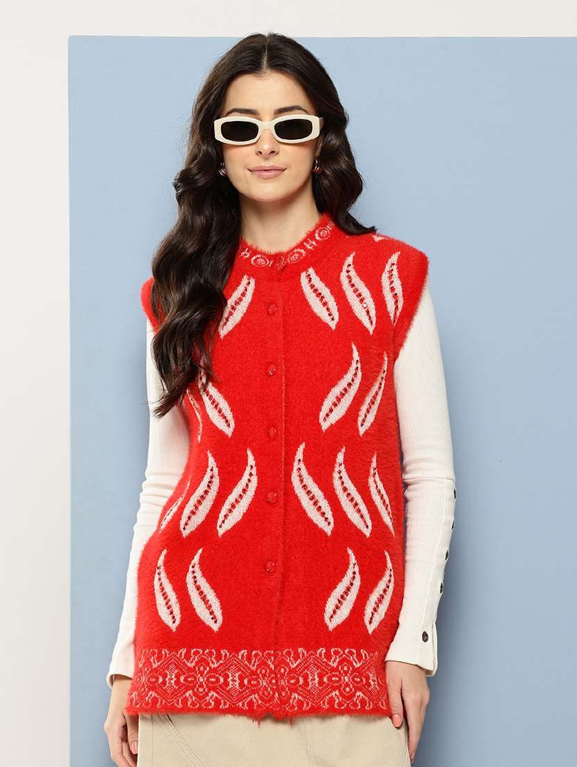 women self designed sleeveless cardigan