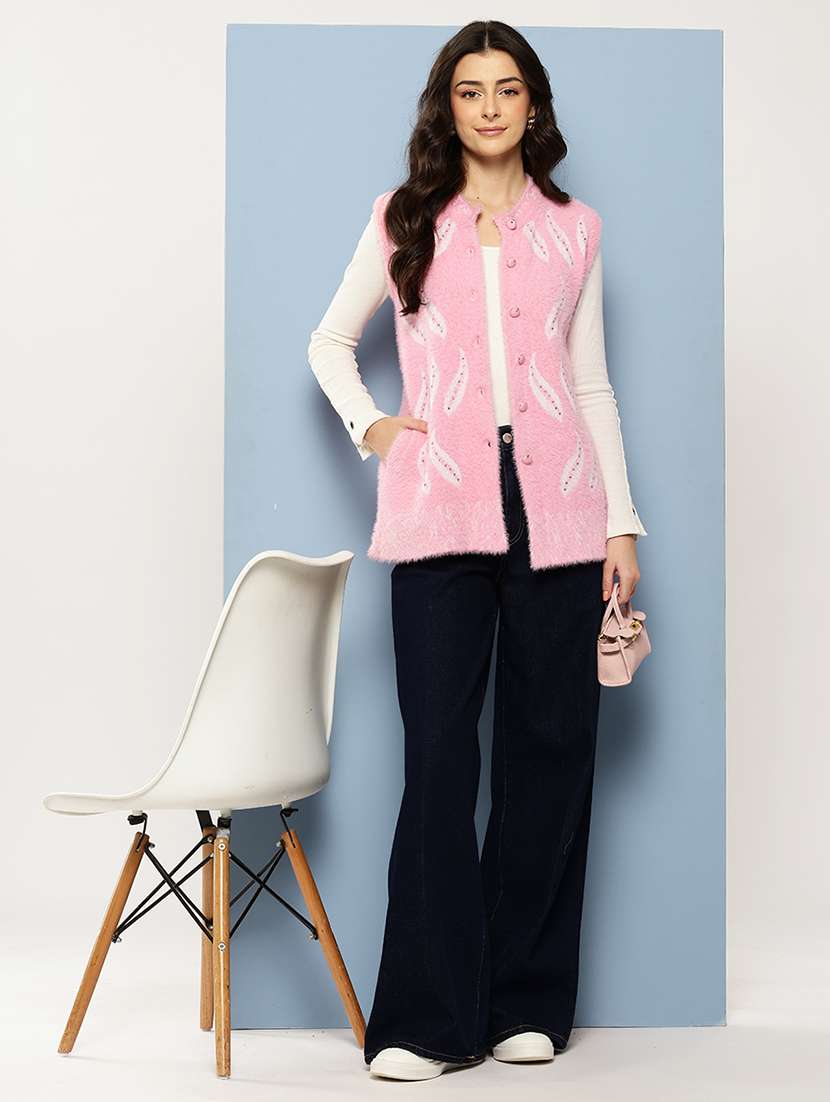 women self designed sleeveless cardigan - 22086543 - Standard Image - 3