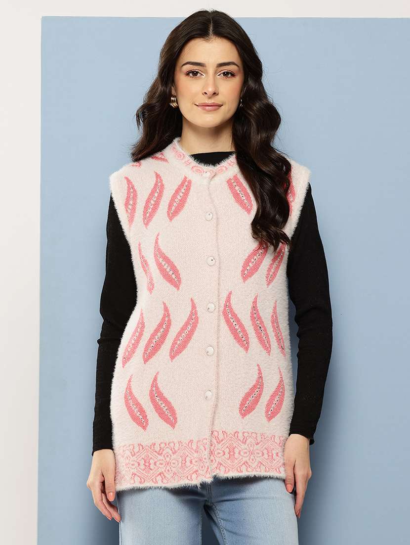 women self designed sleeveless cardigan