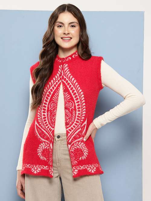 women self designed sleeveless cardigan - 22086547 -  Standard Image - 0