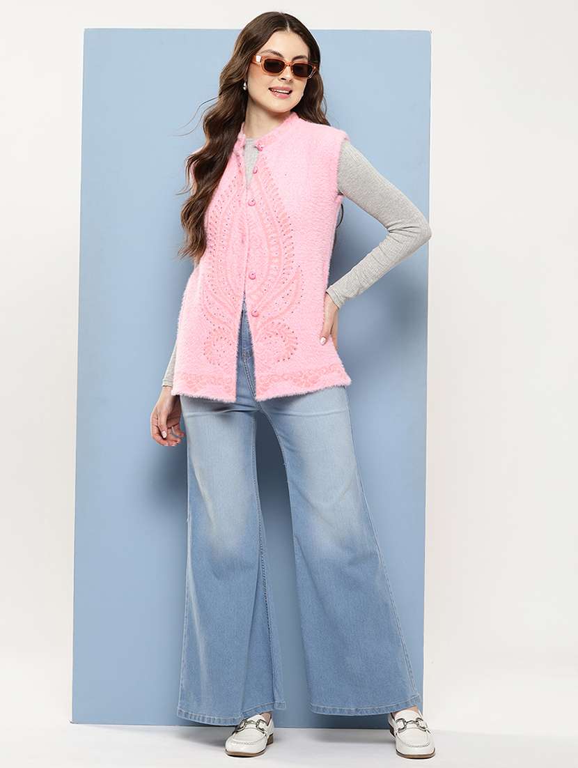 women self designed sleeveless cardigan - 22086548 -  Standard Image - 3