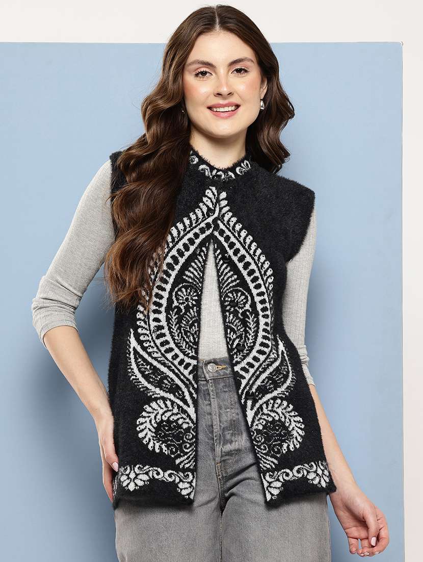 women self designed sleeveless cardigan
