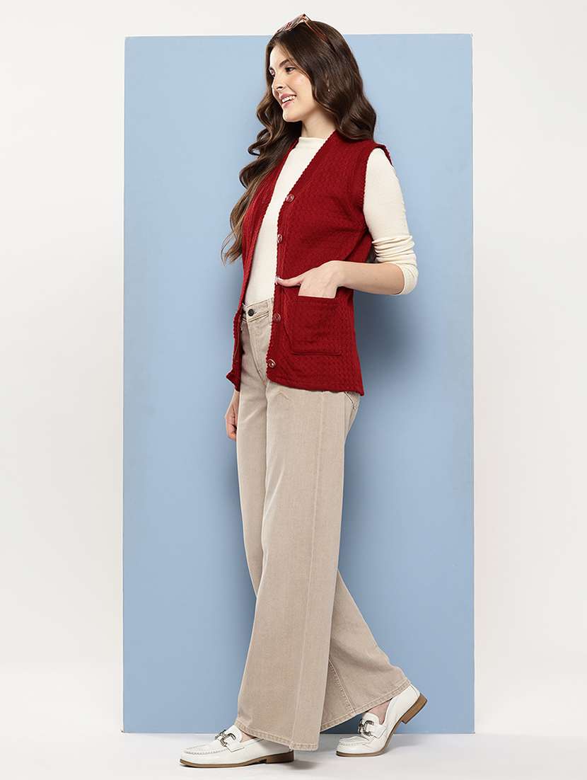 women self designed sleeveless cardigan - 22086552 -  Standard Image - 3