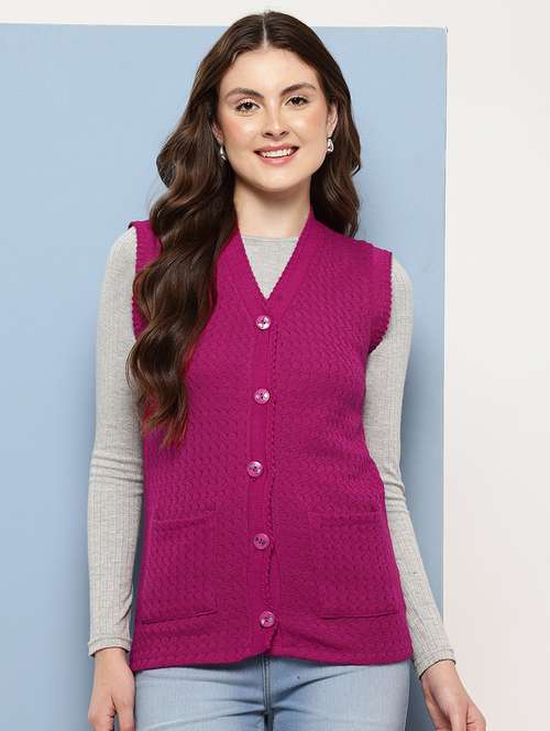 women self designed sleeveless cardigan - 22086553 -  Standard Image - 0