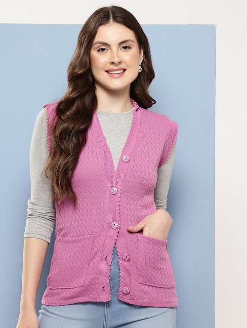 women self designed sleeveless cardigan - 22086554 -  Standard Image - 0