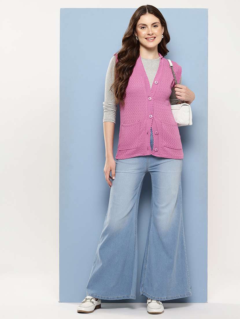 women self designed sleeveless cardigan - 22086554 -  Standard Image - 3