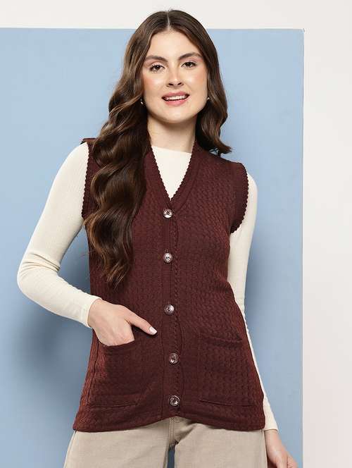 women self designed sleeveless cardigan - 22086556 - Standard Image - 0