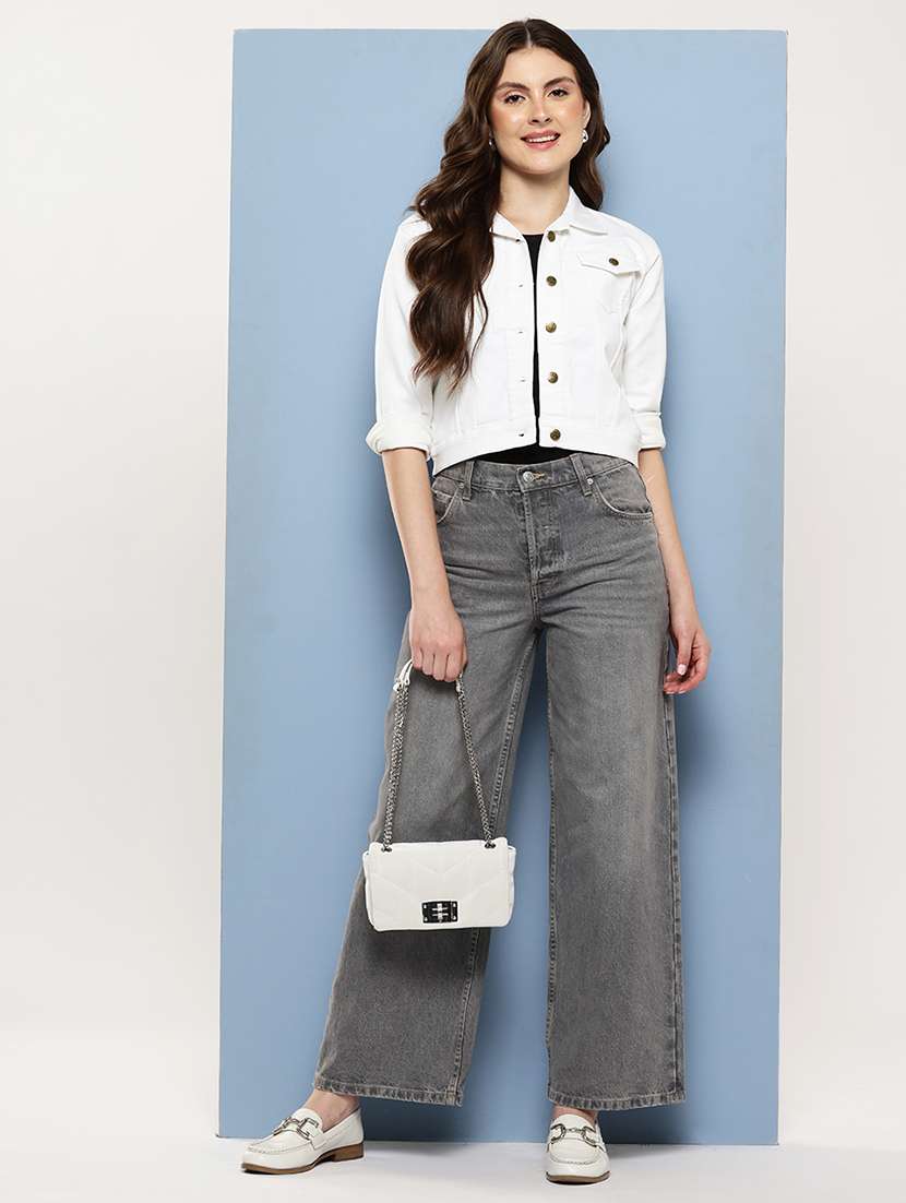 women solid long sleeev collared denim jacket - 22086559 -  Standard Image - 3