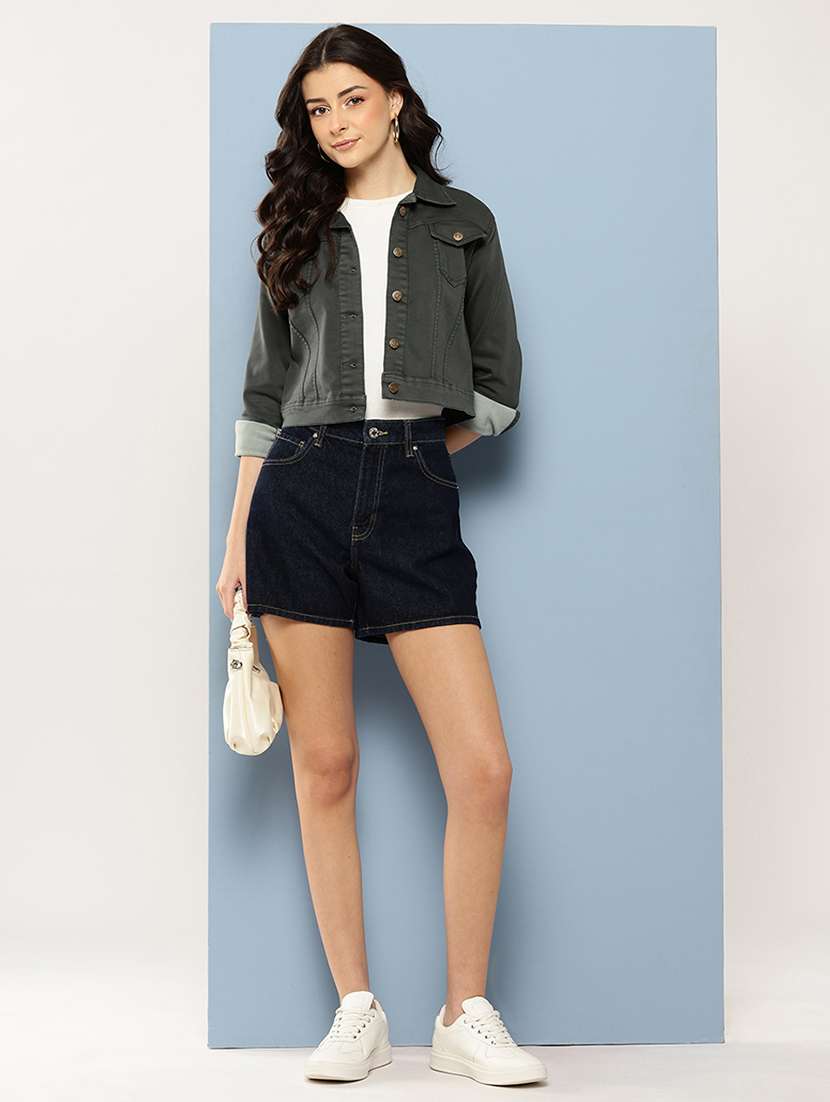 women solid long sleeev collared denim jacket - 22086562 -  Standard Image - 3