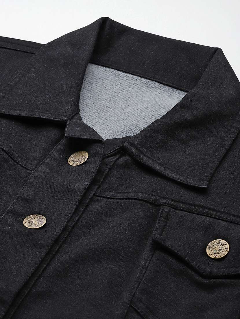 women solid long sleeev collared denim jacket - 22086563 - Standard Image - 3