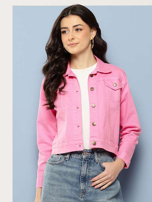 women solid long sleeve collared denim jacket - 22086564 -  Standard Image - 0