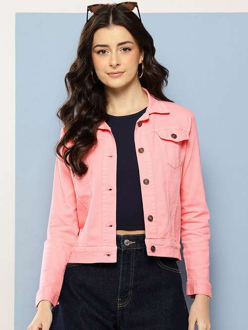 women solid long sleeve collared denim jacket - 22086565 -  Standard Image - 0