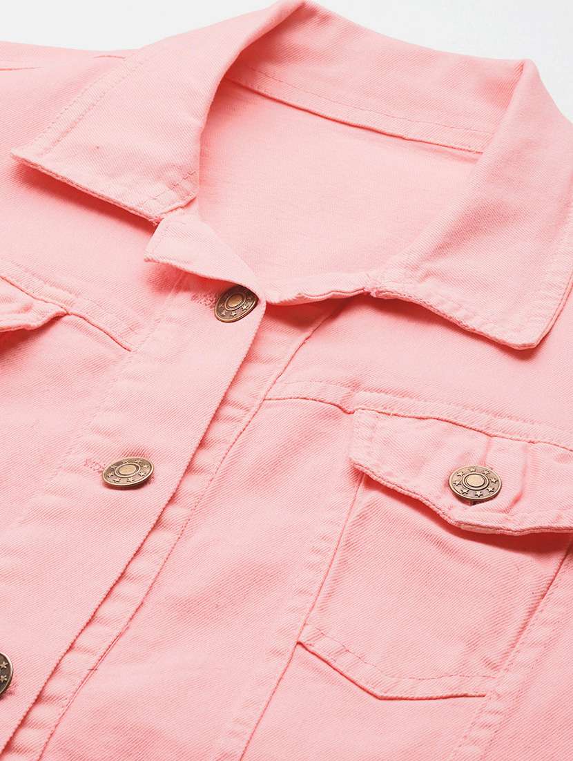women solid long sleeve collared denim jacket - 22086565 - Standard Image - 3