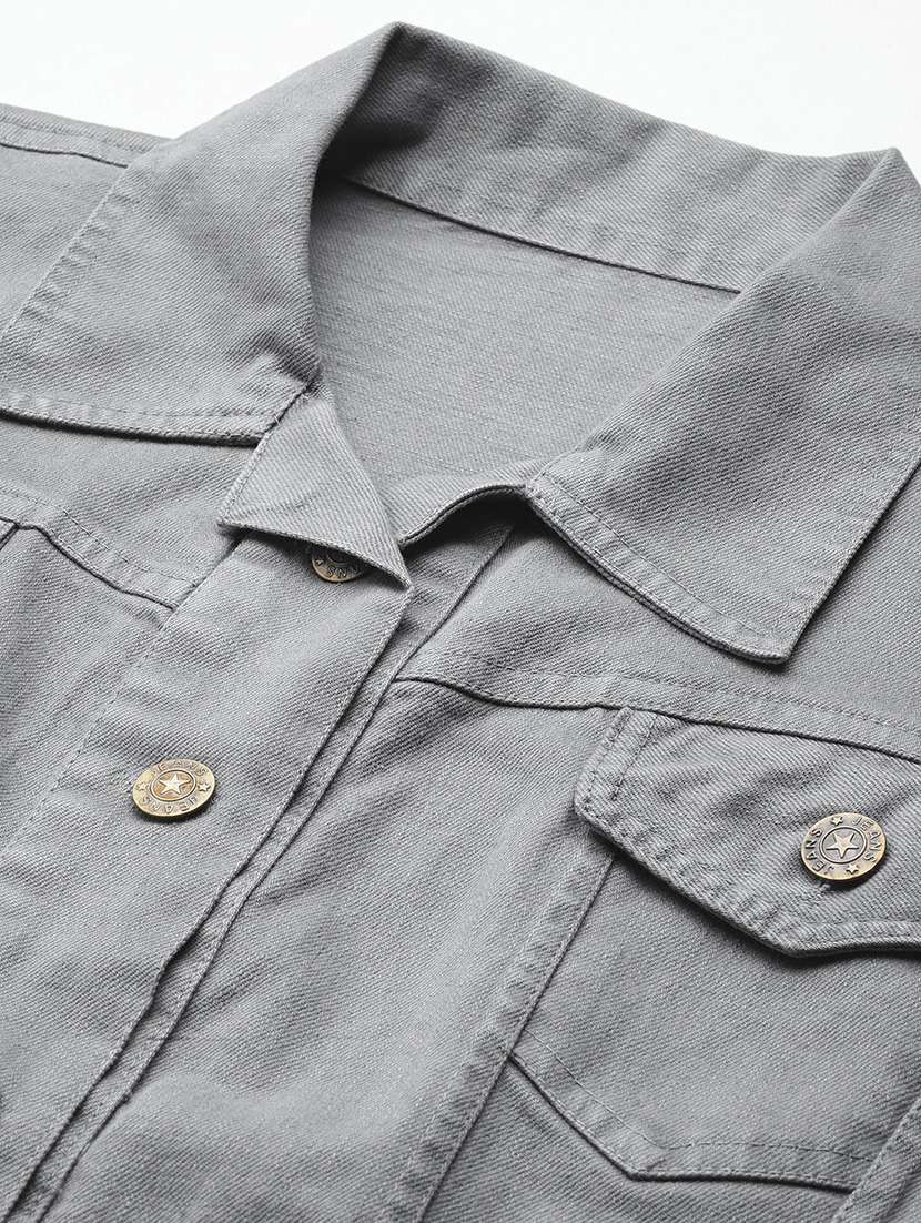 women solid long sleeve collared denim jacket - 22086567 - Standard Image - 3