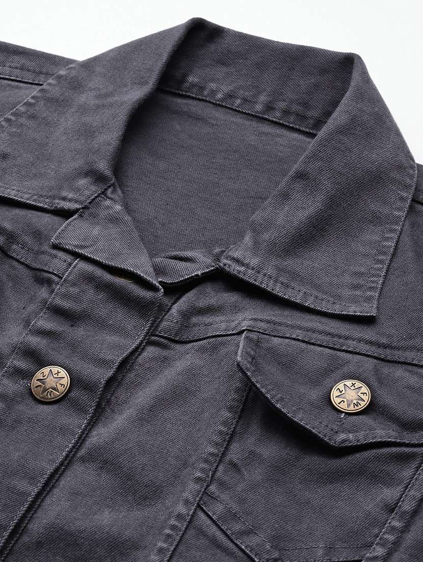 women solid long sleeve collared denim jacket - 22086568 - Standard Image - 3