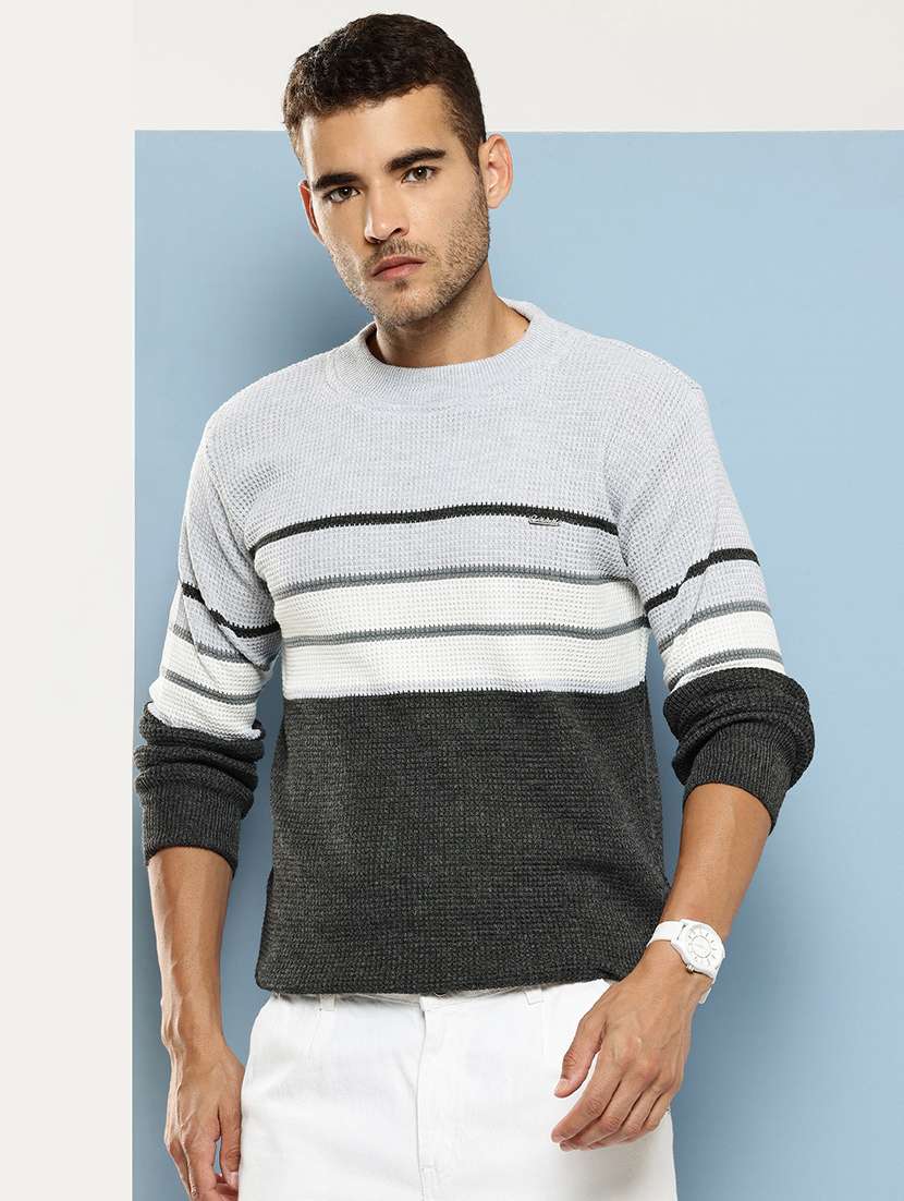 men striped long sleeve regular fit pullover 