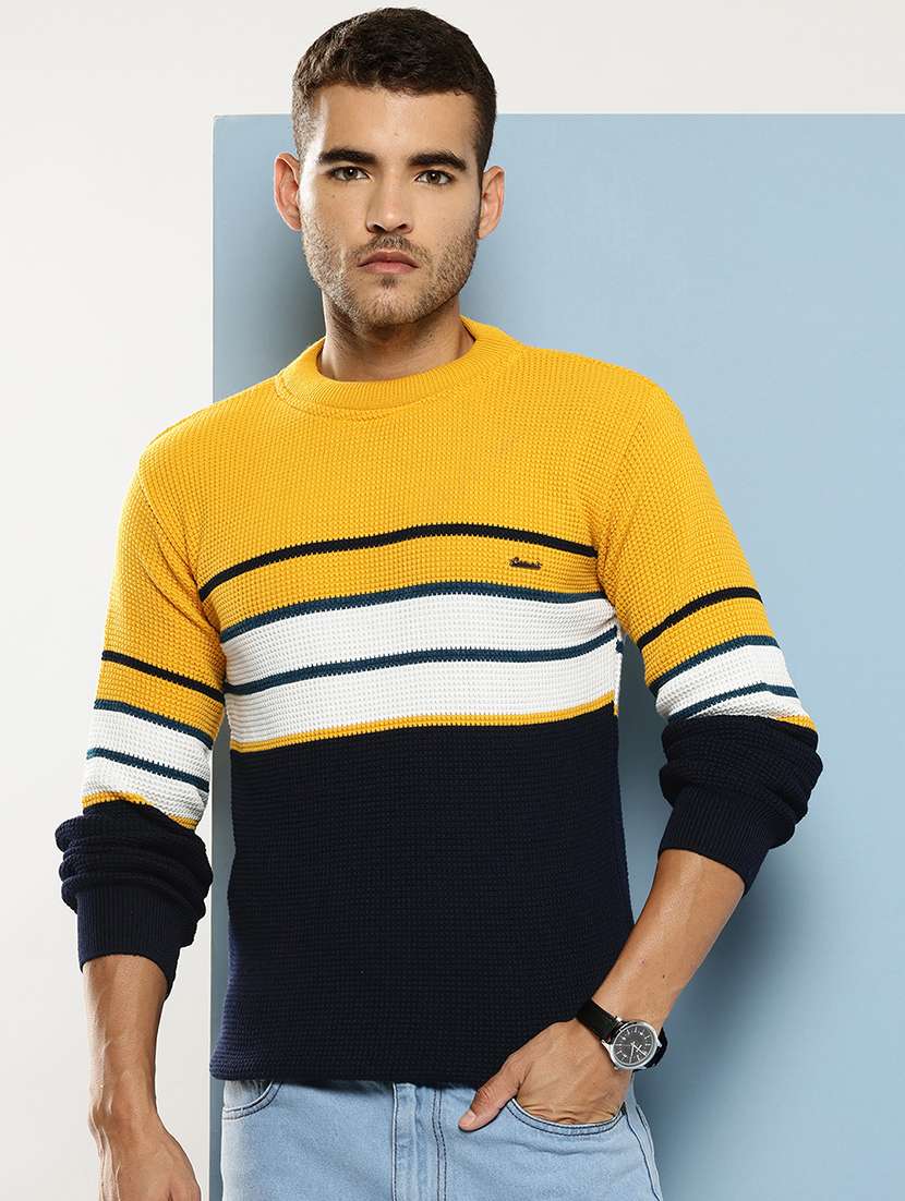 men striped long sleeve regular fit pullover 