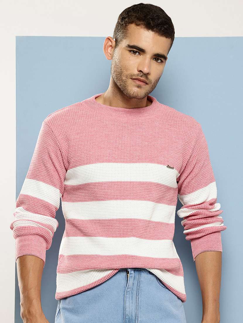 men striped long sleeve regular fit pullover 
