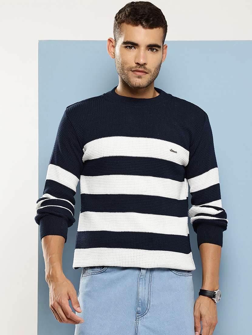 men striped long sleeve regular fit pullover 