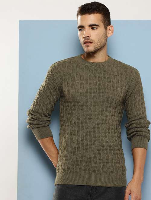 men self design long sleeve regular fit pullover - 22086584 - Standard Image - 0