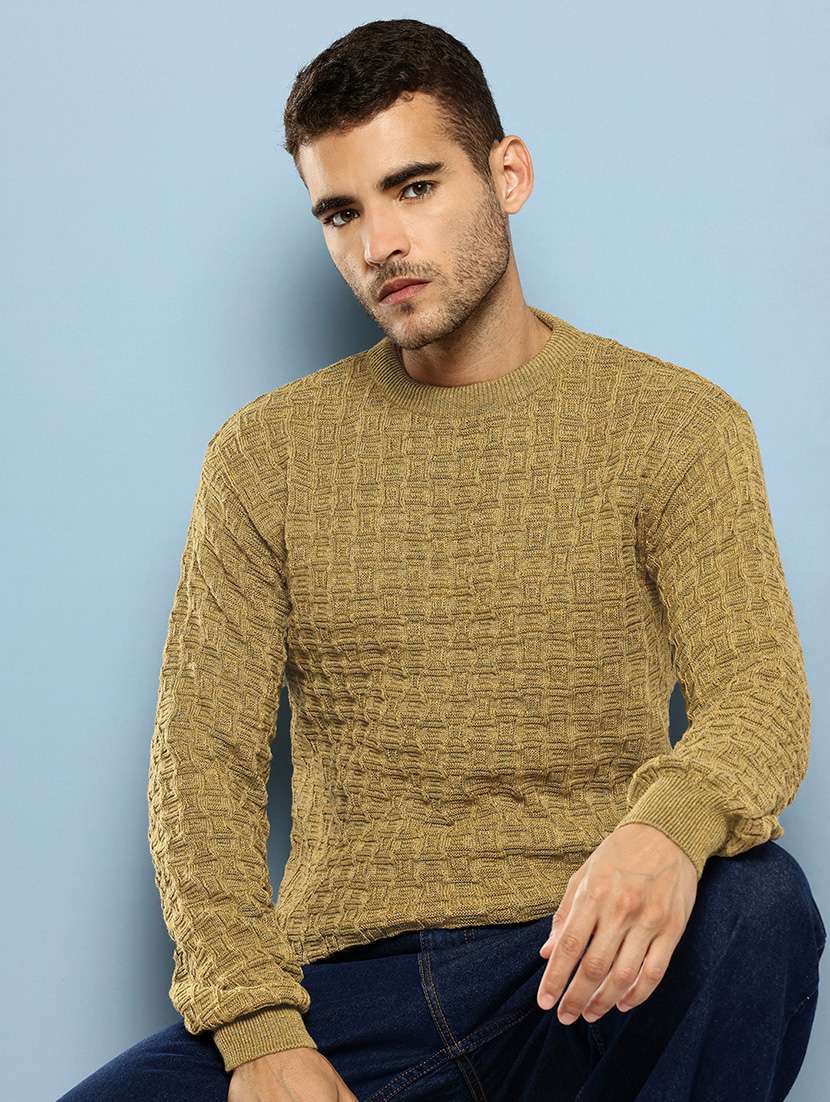 men self design long sleeve regular fit pullover 