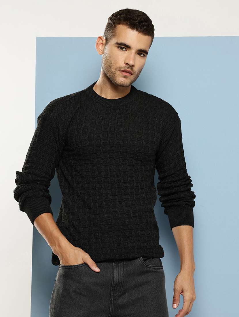 men self design long sleeve regular fit pullover 