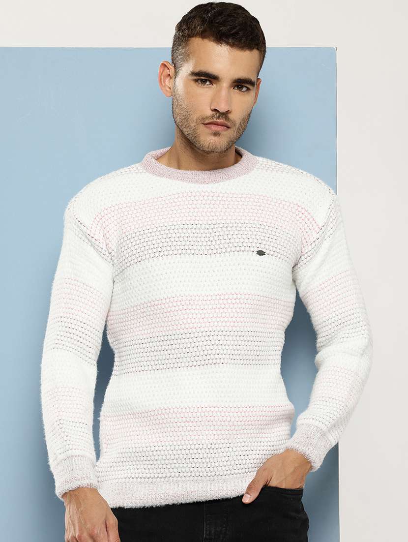 men self design long sleeve regular fit pullover 