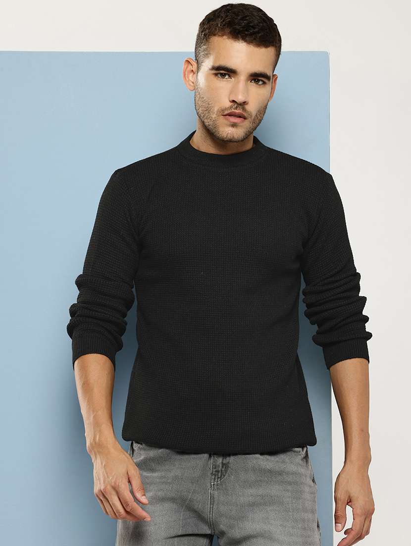 men self design long sleeve regular fit pullover 