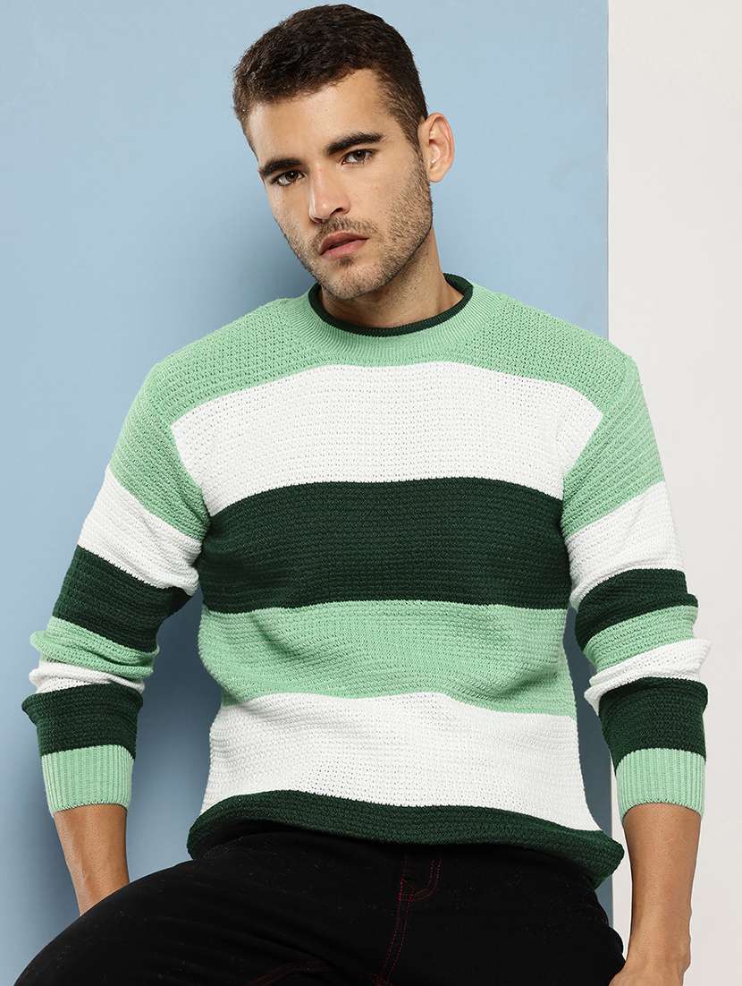 men striped long sleeve regular fit pullover 