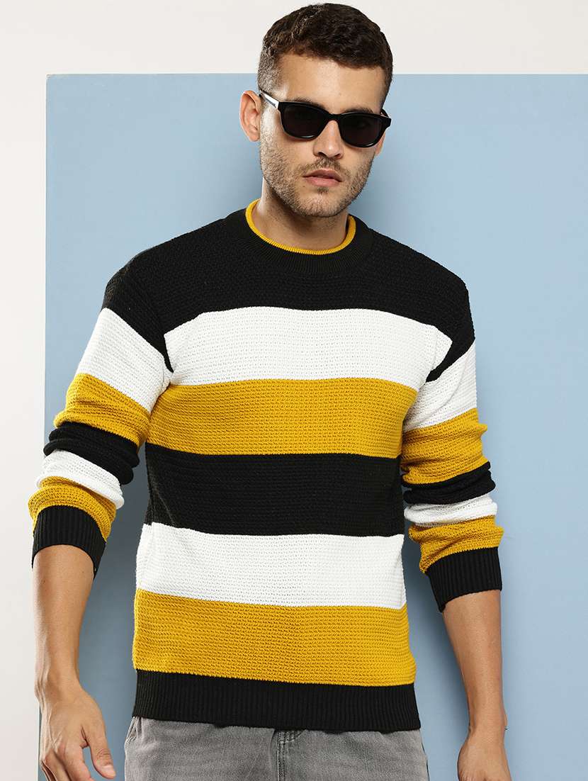 men striped long sleeve regular fit pullover 