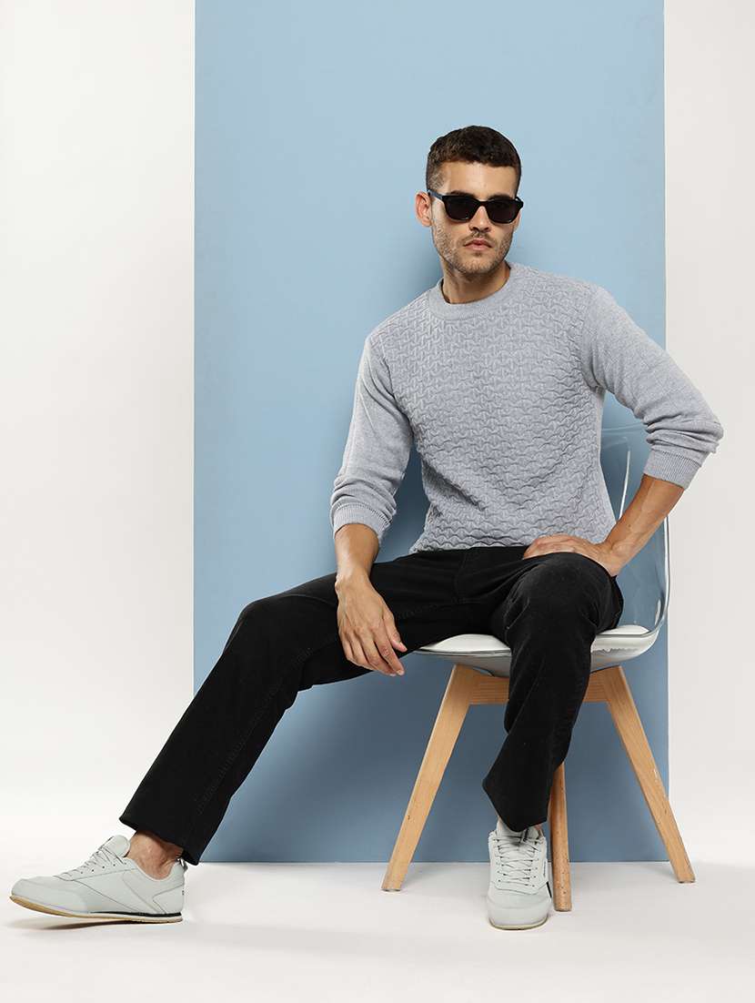 men self design long sleeve regular fit pullover - 22086611 - Standard Image - 3