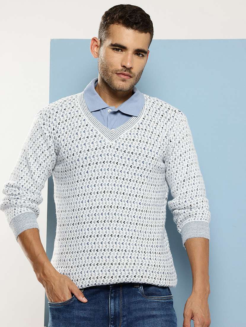 men self design long sleeve regular fit pullover 