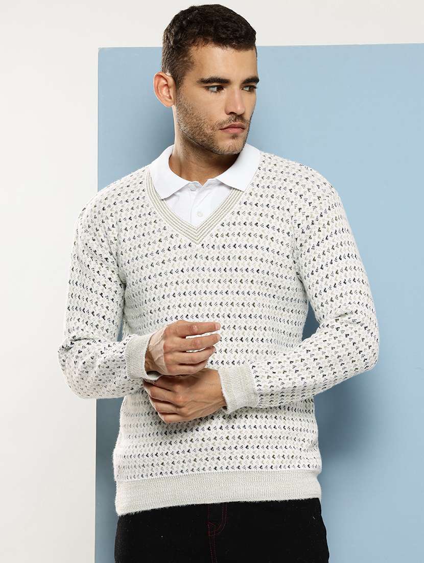 men self design long sleeve regular fit pullover 