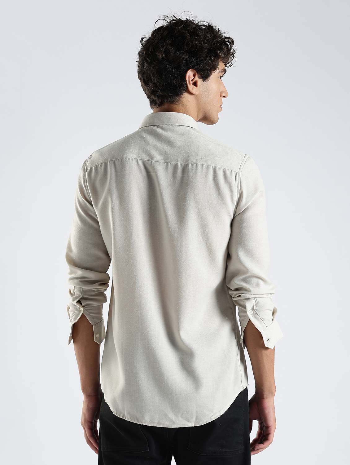 men solid long sleeve slim fit casual shirt - 22086619 -  Standard Image - 3