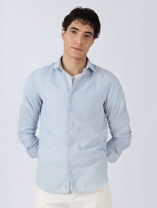 men solid long sleeve slim fit casual shirt - 22086621 -  Standard Image - 0