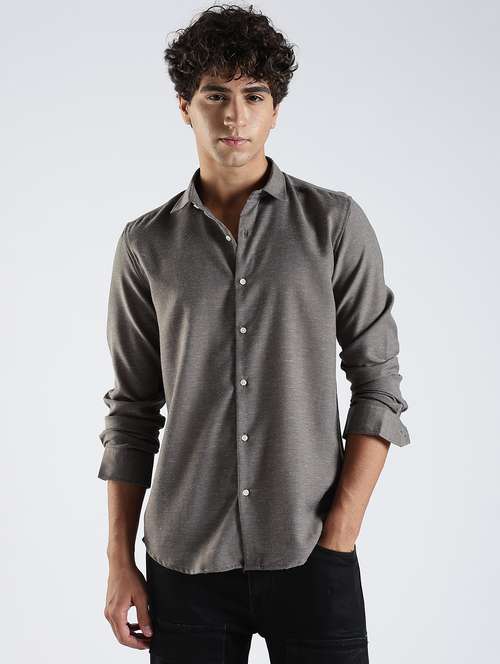 men solid long sleeve slim fit casual shirt - 22086628 -  Standard Image - 0