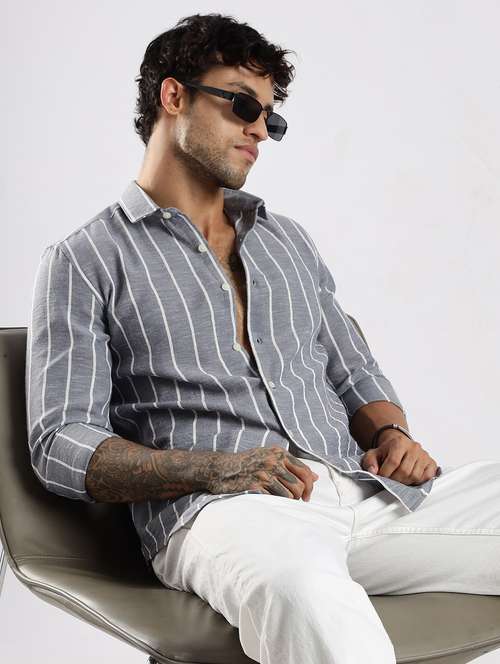 men striped long sleeve regular fit casual shirt - 22086635 -  Standard Image - 0