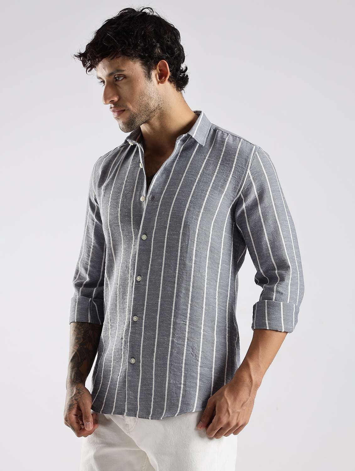 men striped long sleeve regular fit casual shirt - 22086635 -  Standard Image - 3