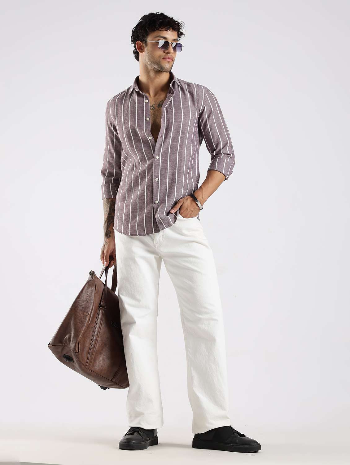 men striped long sleeve slim fit casual shirt - 22086636 -  Standard Image - 3