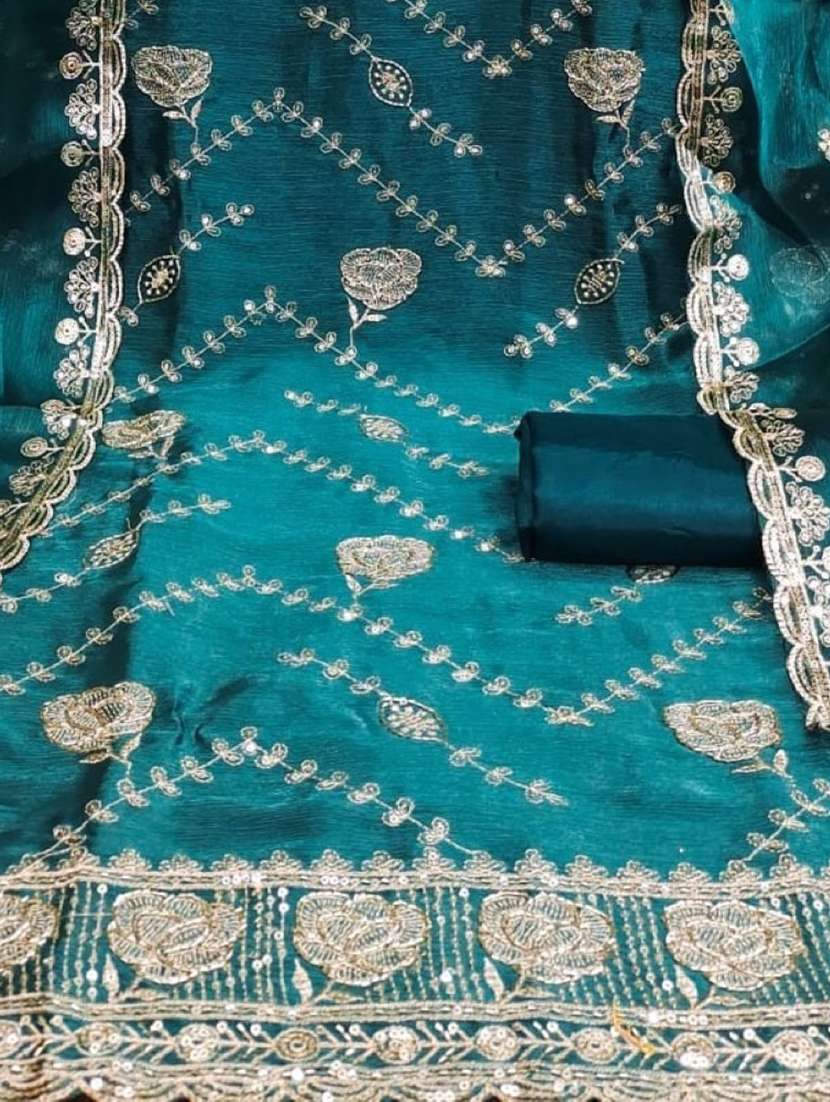 women solid wiith work embroidered unstitched suit set - 22086669 -  Standard Image - 3