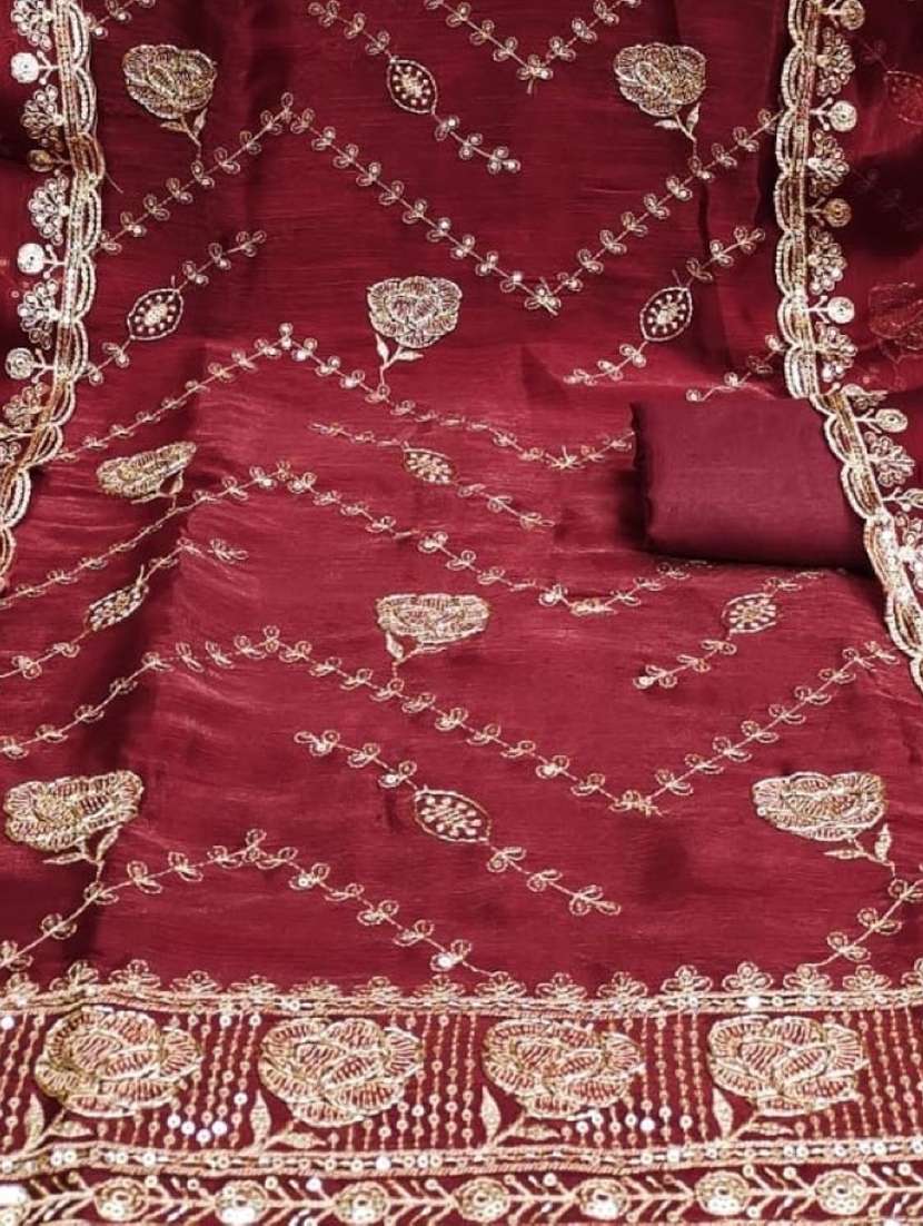 women solid wiith work embroidered unstitched suit set - 22086670 -  Standard Image - 3