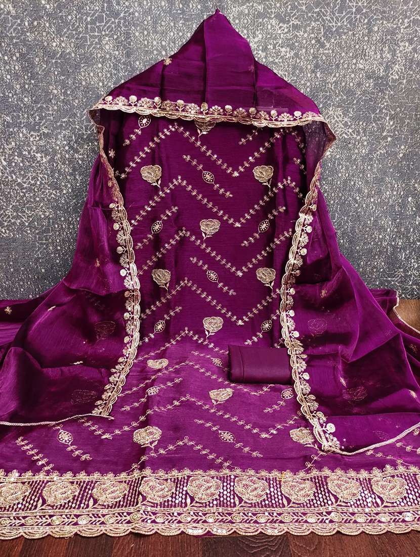 women solid wiith work embroidered unstitched suit set - 22086672 -  Standard Image - 3