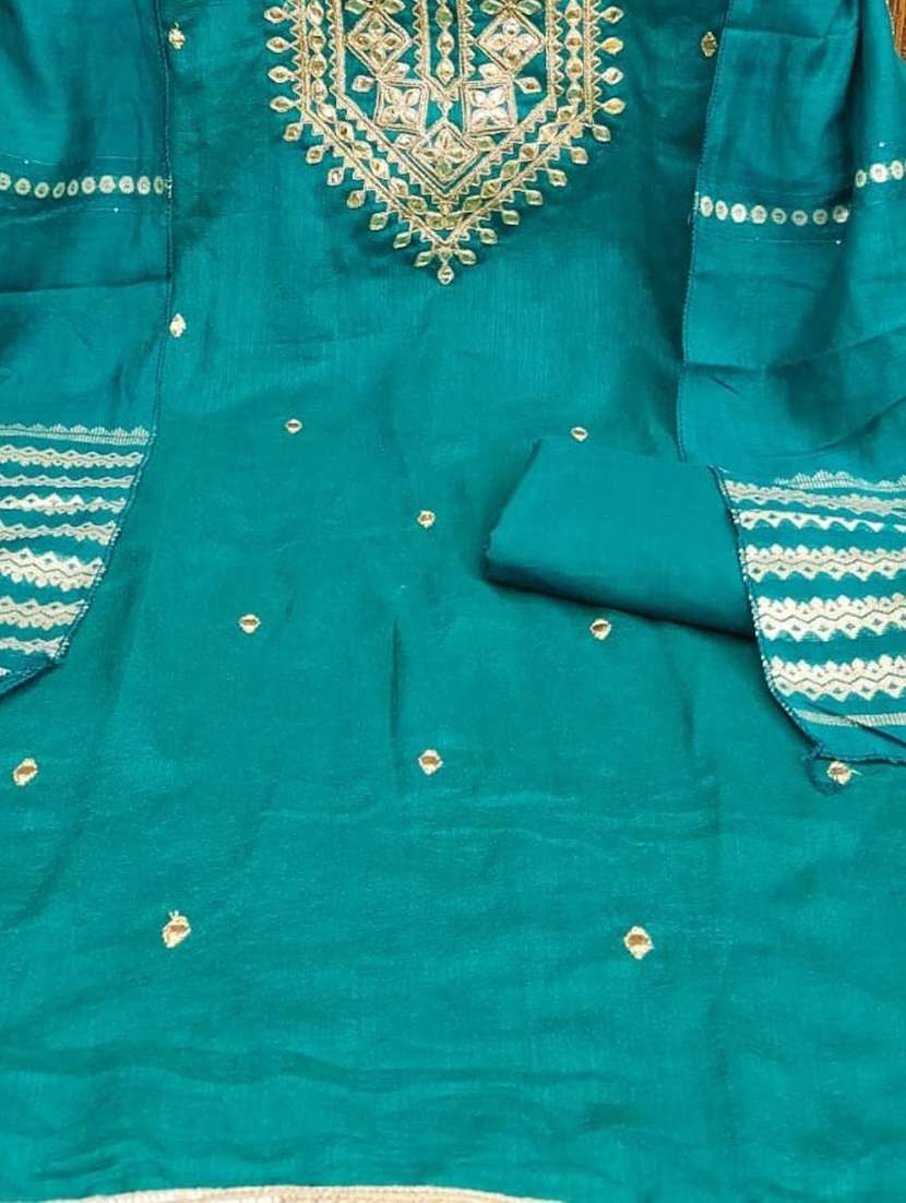 women solid wiith work embroidered unstitched suit set - 22086674 - Standard Image - 3