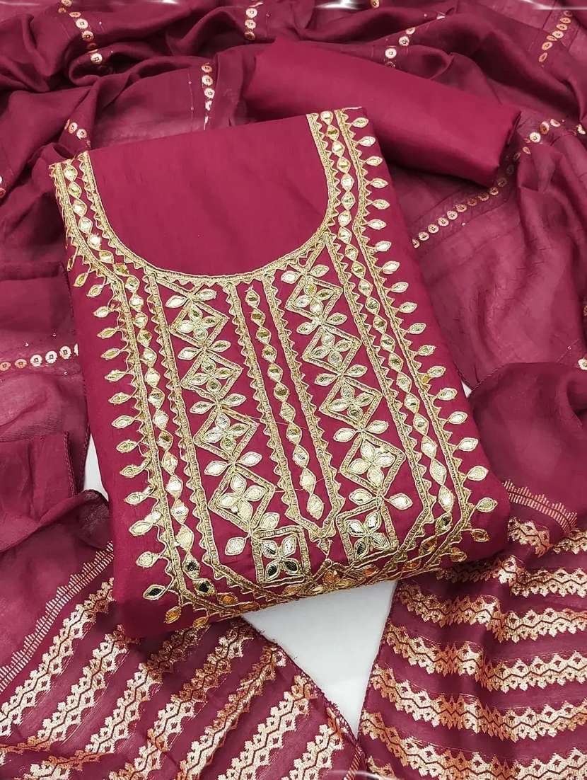 women solid wiith work embroidered unstitched suit set