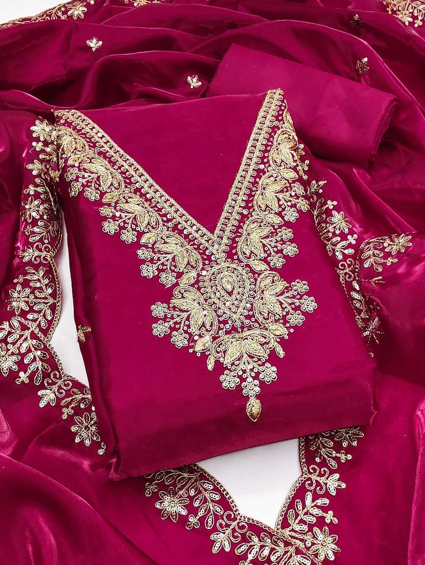 women solid wiith work embroidered unstitched suit set