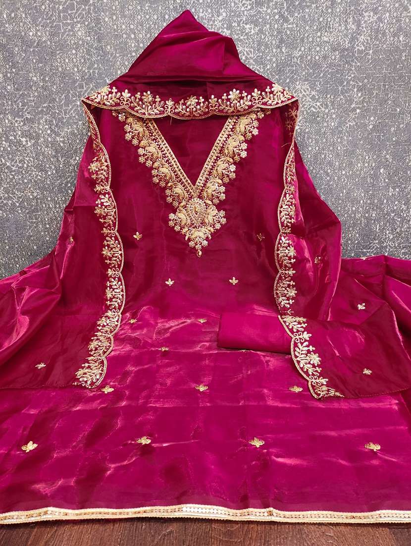 women solid wiith work embroidered unstitched suit set - 22086676 -  Standard Image - 3