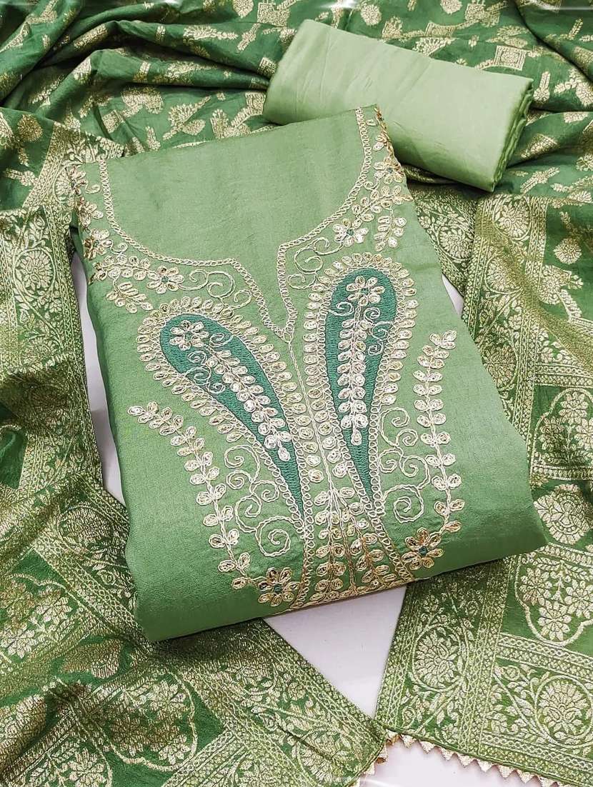 women solid wiith work embroidered unstitched suit set