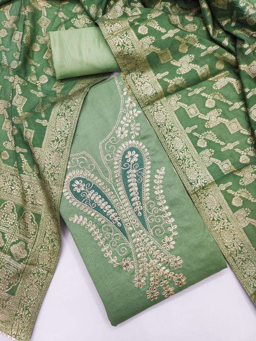 women solid wiith work embroidered unstitched suit set - 22086682 -  Standard Image - 3