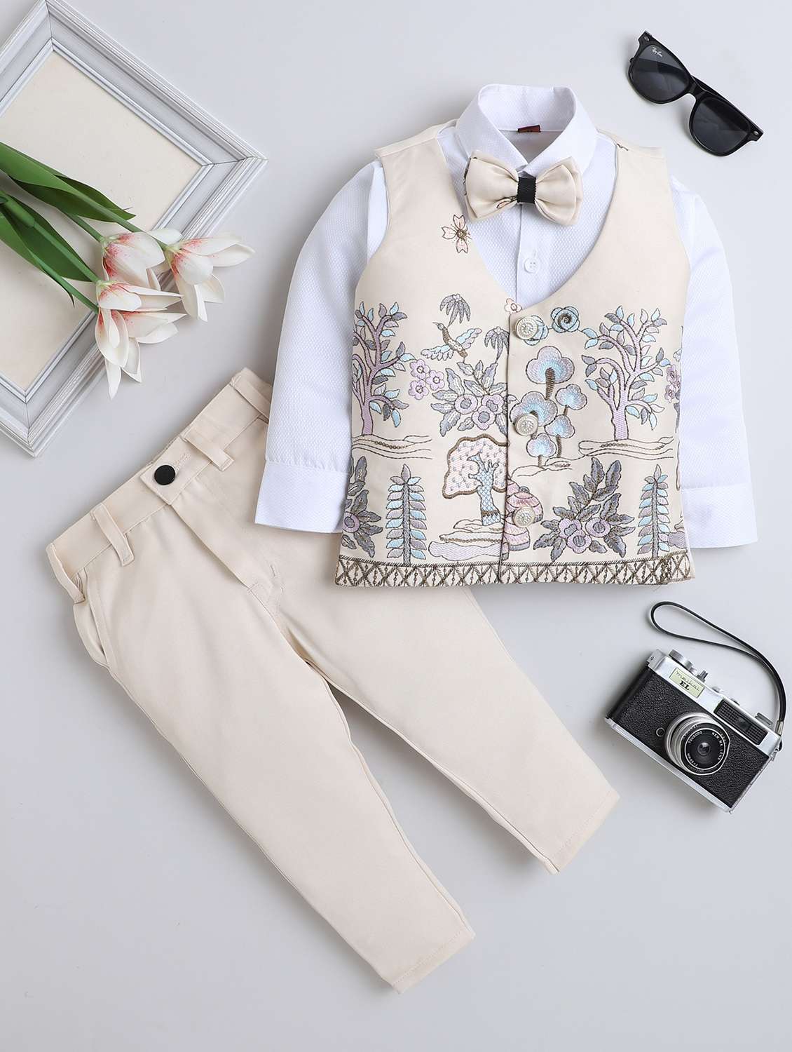 boys embroidered shirt and trouser with wasitcoat set