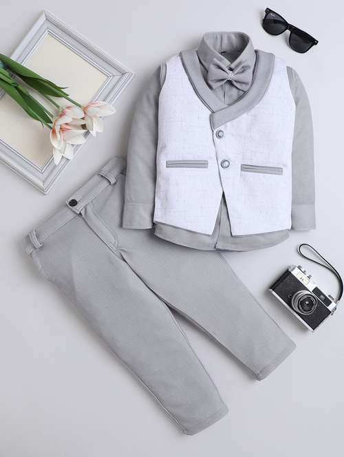 boys solid shirt and trouser with wasitcoat set - 22086697 -  Standard Image - 0